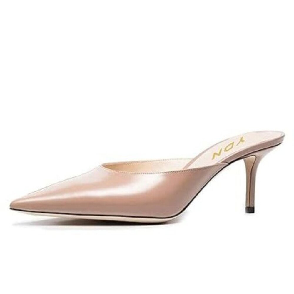 YDN Women Classic Pointed Toe Low Mid Heel Loafers Slip on Mules Slide Sandals